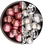 Decoris Kaemingk B.V. Kerstversiering kunststof kerstballen kleuren mix oud roze/zilver 4-6-8 cm pakket van 68x stuks