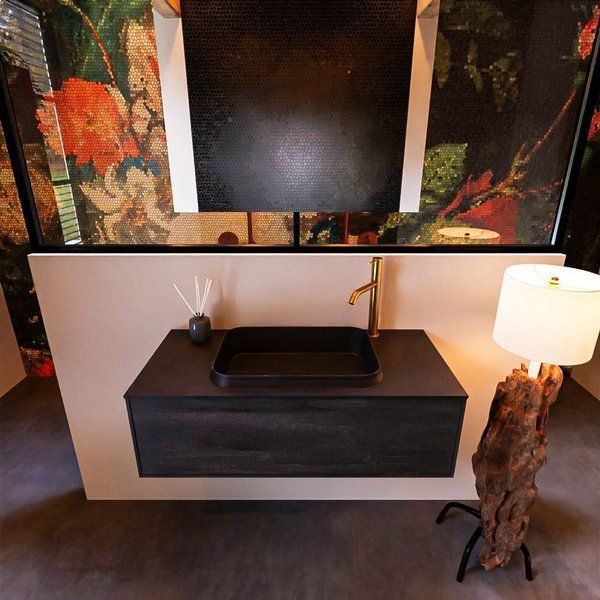 Mondiaz ERIN 100cm badmeubelset onderkast Dark brown met 1 lade + Wastafel RIDGE midden 1 kraangat Urban ERIN11330