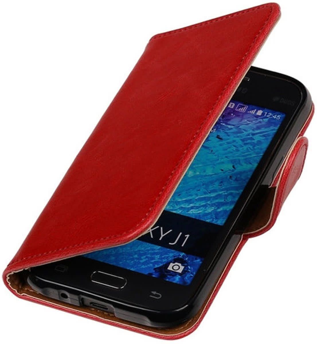 Best Cases Rood Pull-Up PU Hoesje Samsung Galaxy J1 Booktype Wallet Cover