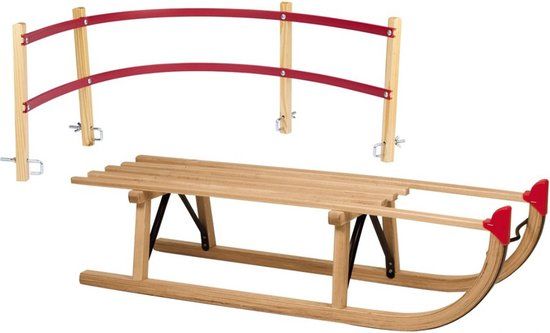 Nijdam Slede Davos hout 100cm + rugleuning - Houten slee - Bruin