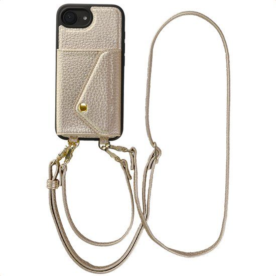 Selencia Sera Telefoonhoes met Koord en Envelop Pashouder voor de Apple iPhone 17e / 16e - Champagne
