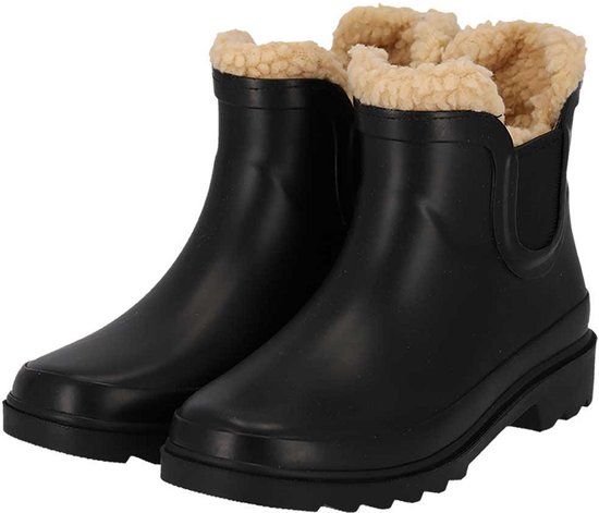 XQ Morethansocks Chelsea regenlaarzen kinderen Unisex Fake Fur voering Zwart