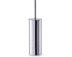 Zeller Toiletborstel in houder - zilver - RVS/edelstaal - D9xH39 cm - streep motief - WC borstel