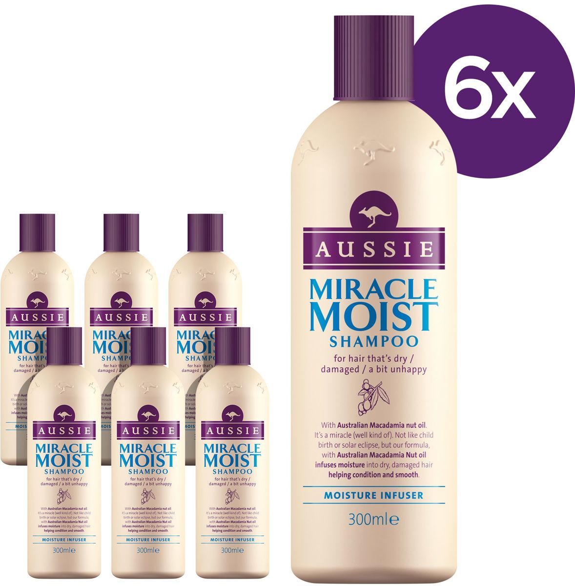 Aussie Miracle Moisture Shampoo Voordeelverpakking 6 x 300 ml