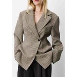 Grace & Mila Getailleerde Geruite Blazer - Beige