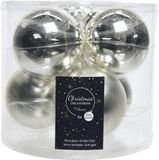 Decoris Kerstballen - 6x st - zilver - 8 cm - glas - glans en mat