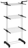 Sèche-linge sur roulettes - Étendoir pliable - Inox - 73 x 64 x 177 cm - 6 barres de séchage - Ailes latérales - Vert olive
