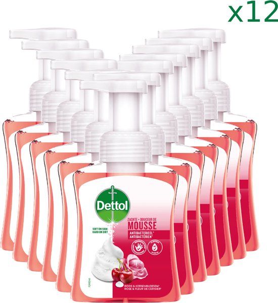 Dettol Handzeep Zachte Mousse - Roos & Kersenbloesem - 12 x 250ml - Anti-bacterieel