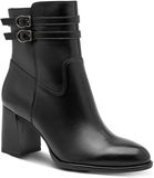 Tamaris Dames Enkellaarsje 1-25390-47 001 Zwart Leer/Synthetisch Blokhak Ritssluiting 5-7cm
