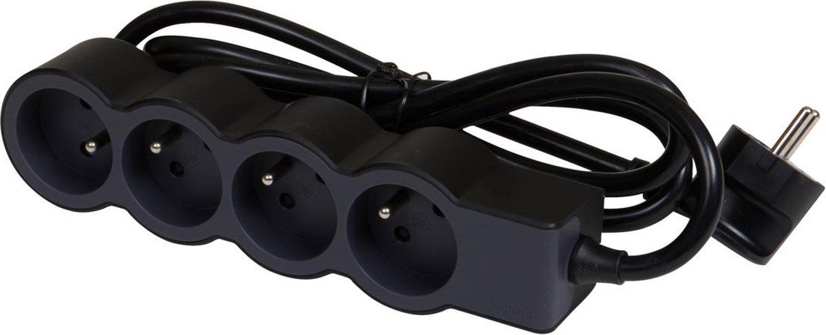 LEGRAND - 4V Stopcontact +3M Zwart - Zwart - 3414971944046
