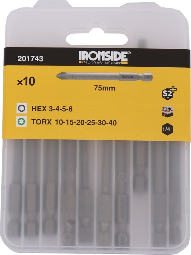 Ironside Bitset TORX-HEX 75mm 10st