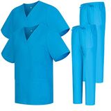MISEMIYA Uniform Scrub Set Unisex Bz-2-6801-6802, Set van 2, Blauw, Maat L