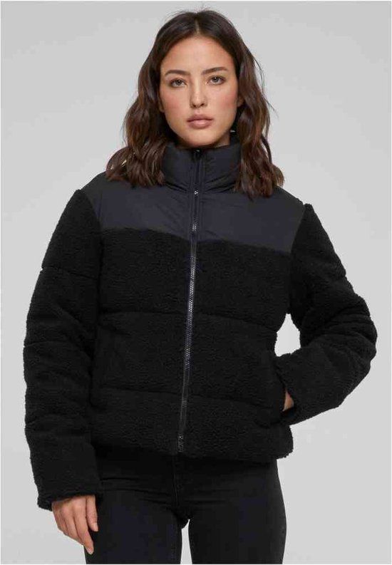 Urban Classics Ladies Short Sherpa Mix Puffer Jacket - Black - Size L