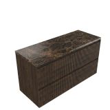 Saniclass Badkamermeubelset - 120x45x63cm - Noche natuurstenen topblad dark emperador - zonder kraangat - 2 lades - mat eiken charcoal
