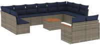 vidaXL 13-delige tuinbankset met kussens, grijs polyrotan