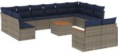 vidaXL Ensemble de banc de jardin 13 pièces avec coussins, polyrotin gris