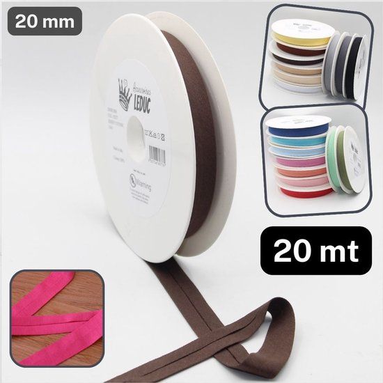 20 Meter Biais Jersey 100% Katoen - Donkerbruin - 20mm Breed - Made in Italy