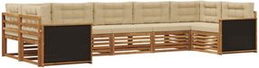 vidaXL - Salon d'angle - 7 places assises - Naturel et beige - Acacia massif
