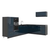 Vicco Cuisine en angle Fame-Line Bleu foncé brillant/Anthracite 327x227 cm