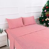 Best Season Ticking Stripe Sheet Set, 4-delig full size microvezel beddengoed, bordeauxrood en wit krijtstreep patroon, diepe zak