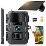 WOLFANG 4G LTE mobiele wildcamera op zonne-energie, 2K 48MP trailcamera met 5200 mAh-batterij, 2.0' display, app-bediening, nachtzicht, 0,2s triggerbeweging geactiveerd, IP66 waterdicht