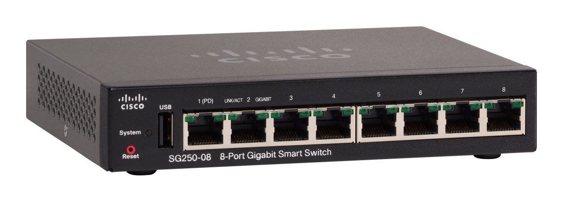 Cisco SG250-08 - 8-Port Gigabit Ethernet Managed Switch - Black