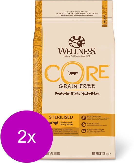 Wellness Core Grain Free Cat Sterilised Kip&Kalkoen - Kattenvoer - 2 x 1.75 kg