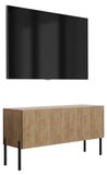 3xE living meuble TV sur pieds 100 cm, façade nervurée, pieds droits chêne artisanal/noir
