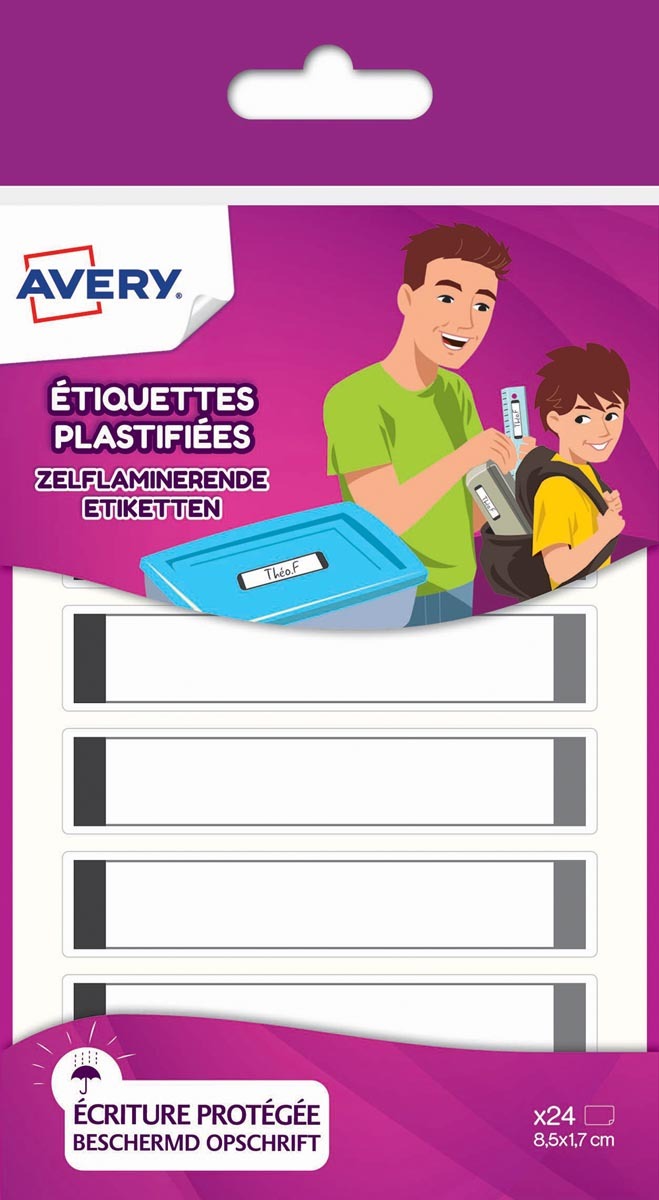 Avery Family gelamineerde etiketten ft 8 5 x 1 7 cm grijs ophangbare etui met 24 etiketten