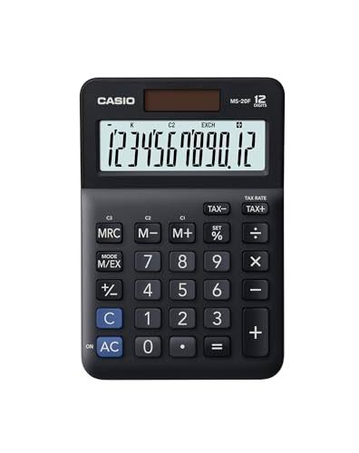 Casio Tafelrekenmachine MS-20F, 12-cijferig, belastingberekening, valutaomrekening, tekenwisseling, zonne-energie/batterijwerking