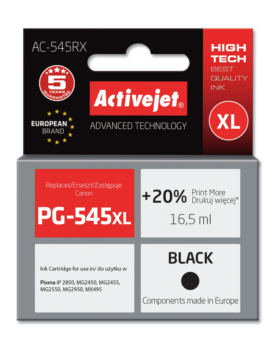 Activejet Activejet AC-545RX inkt (ter vervanging van Canon PG-545XL; Premium; 15 ml; zwart)