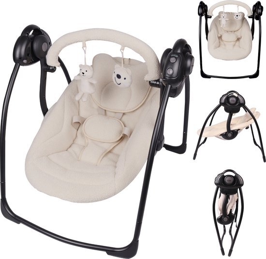 X Adventure Baby Wipstoel / Schommelstoel Elektrisch – Baby Swing- Baby Schommel –Portable/ Draadloos & Met Oplaadkabel - 5 Schommelsnelheden – Timerfuctie – Tot 9 kg - Teddy Beige