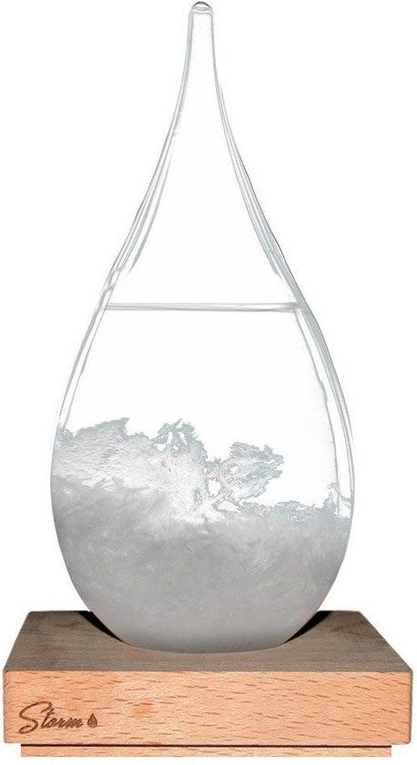 MikaMax Stormglas Large - Donderglas - Barometer - Weerglas - Incl. Houten Standaard - ø 10 x 23 cm