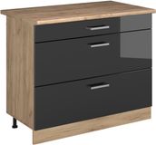 Vicco Keukenonderkast R-Line, Antraciet Hoogglans/Goudkleurig Eiken, 100 cm