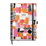 Miquelrius Jaarplanner 2024, dagoverzicht, grootte Plus, 155 x 213 mm (vergelijkbaar met A5), vaste omslag, genaaide binding, elastische sluiting, Spaans, Engels en Portugees, abstracte kunst