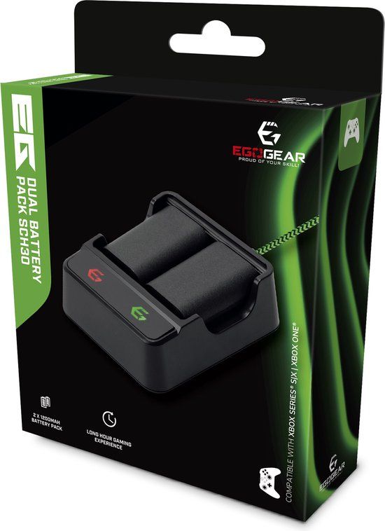 EgoGear - Dubbel Batterij Pakket Zwart - Xbox Accu - Xbox Battery Pack - Geschikt voor Xbox Series S, Xbox Series X en Xbox One