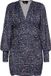 faina Blauwe Panterprint Jurk met Lange Mouwen en V-hals