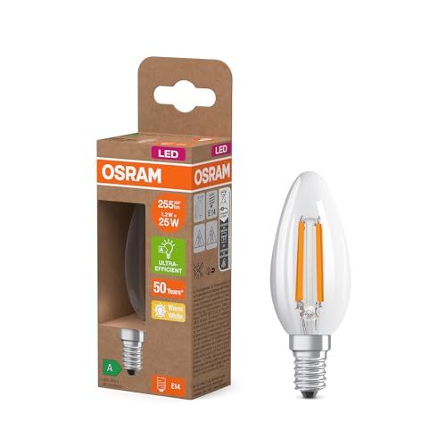 OSRAM LED-lamp in klassieke minibolvorm, met decoratieve LED-gloeidraad, energie-efficiëntieklasse A, E14, 1,2 W, 255 lm, 2700 K, warm wit. Zonder opwarming, 4-pack