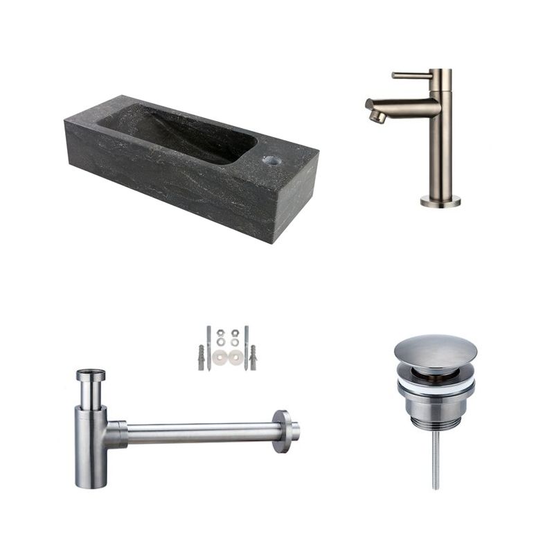 Badkamerplanet Fonteinset Hardsteen Slim Gun Metal 17x45x10 cm - Kraangat Links