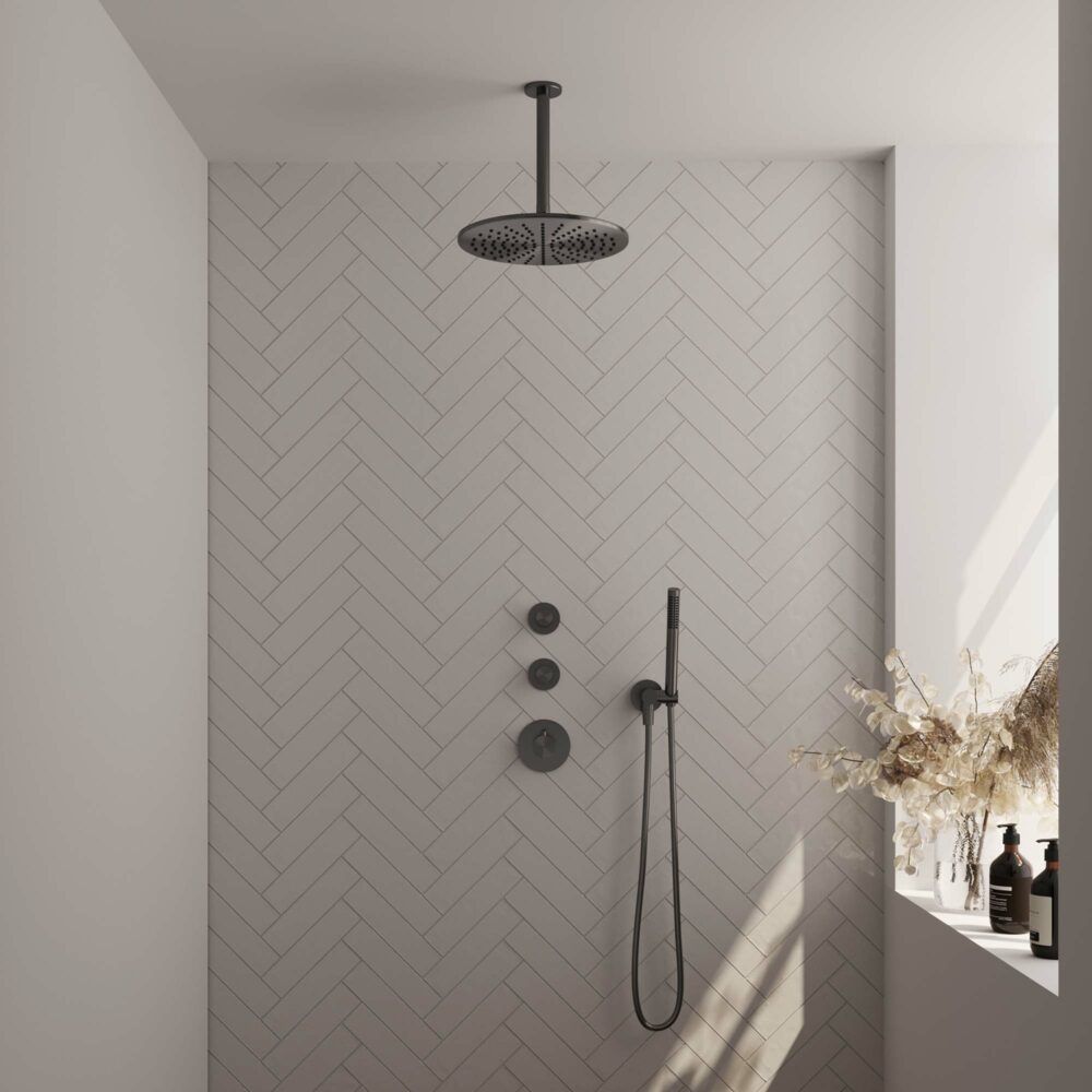 Brauer Gunmetal Edition Thermostatische Inbouw Regendoucheset - 20cm Hoofddouche - Gunmetal