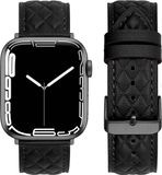 By Qubix - Leren bandje met diamant patroon - Zwart - Geschikt voor Apple Watch 44mm / 45mm / 46mm / 49mm