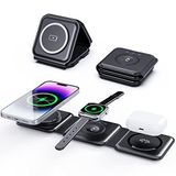 SUTOUG 3-in-1 draadloze oplader, magnetisch, opvouwbare laadhub voor iPhone 14/13/12-serie, AirPods 3/2/Pro en iWatch, reisoplader voor meerdere apparaten, zwart