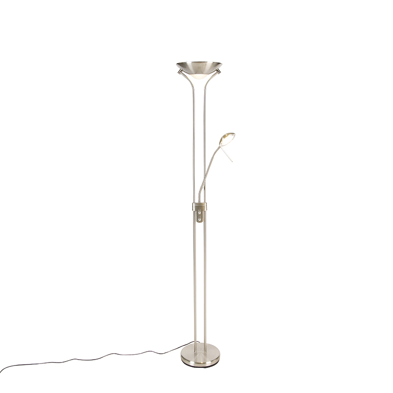 QAZQA Vloerlamp staal met leeslamp incl. LED en dim to warm - Diva