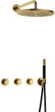 Hotbath Cobber - CB7067 - Inbouw Regendoucheset - Geborsteld Messing PVD - 2 Stopkranen - Thermostatisch - Wandarm 40 cm - Hoofddouche 300 mm - Staafhanddouche - met M106 - Waterbesparend