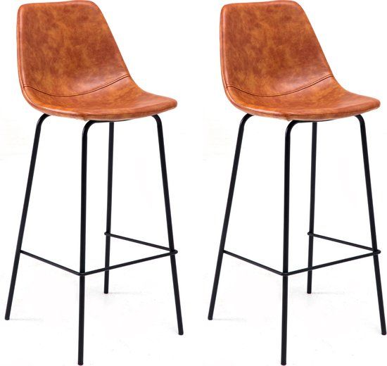 Set LUCIEN Set van 2 vintage barkrukken cognac - Zithoogte 75cm
