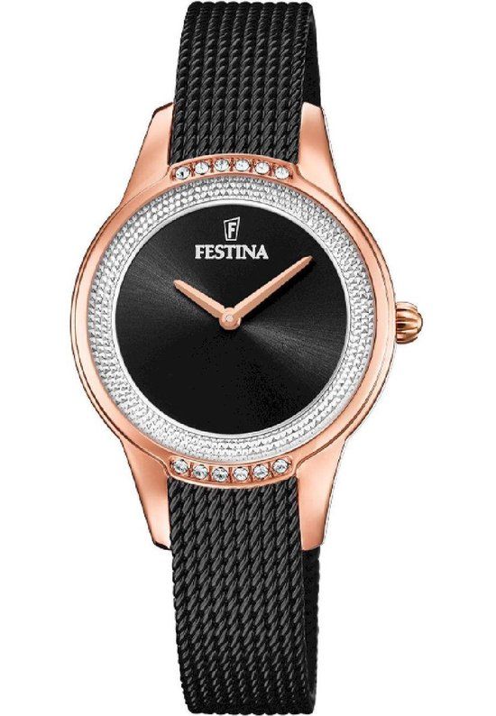 Festina F20496/2 Glitz Dameshorloge - Zwart - Rosékleurig - Staal - 30 mm