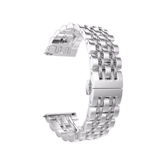 DrPhone Universele Horlogeband 22mm – RVS Roestvrij Staal – Geschikt voor Smartwatch & Horloge met 22mm Lug + Aanpaskit – Zilver