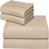 ComfyWell Tweepersoons hoeslaken - zachte geborstelde microvezelstof beddengoed dubbel - diepe zak 35 cm krimp- en vervagingsbestendig. (dubbel (135 x 190 cm), beige)