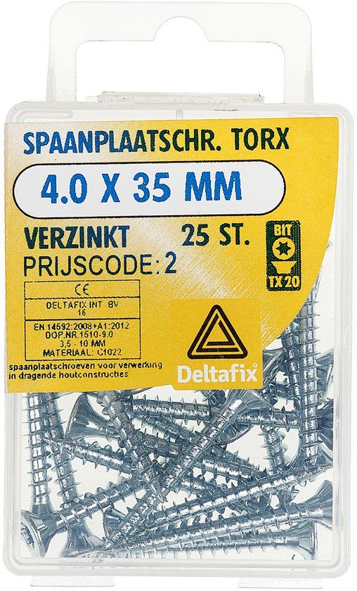 Deltafix Spaanplaatschroef 4,0 x 35 mm Verzinkt Platkop Torx 25 Stuks