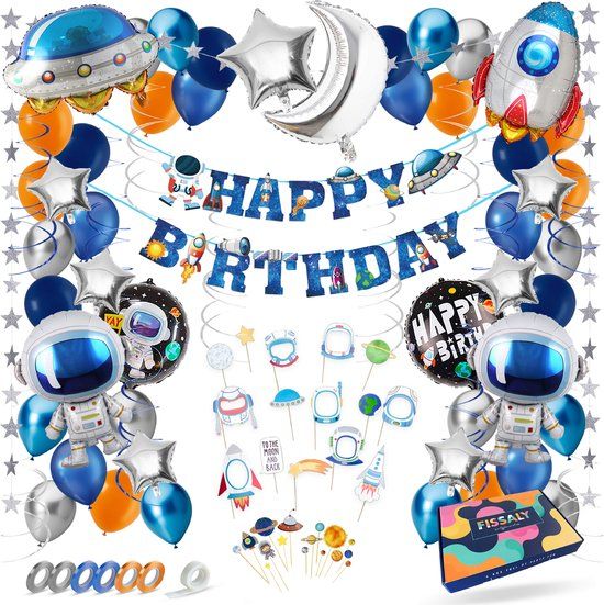 Fissaly Space Verjaardag Decoratie - 83 Stuks - Ruimte, Raket & Astronaut - Kinderfeest